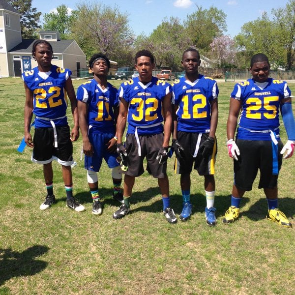 Virginia Tech target Ronnie Walker (32) posing with some of his Hopewell High School teammates.