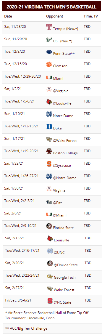 Virginia Tech Releases ACC Men's Basketball Schedule | TechSideline.com